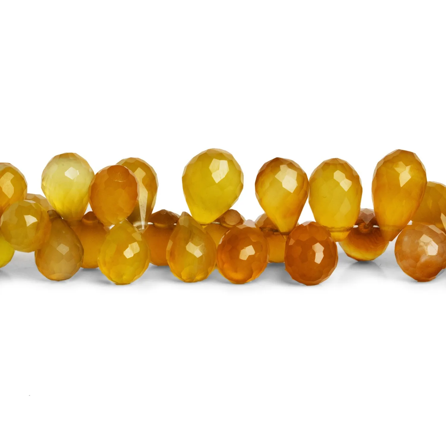 11x7mm Yellow Chalcedony Faceted Teardrops 7.5 inch 65 beads