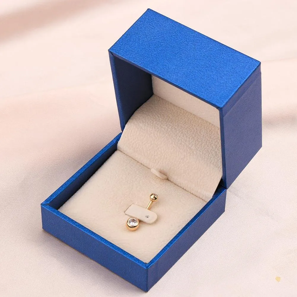 14K Gold Round CZ Belly Ring 14G Navel Ring
