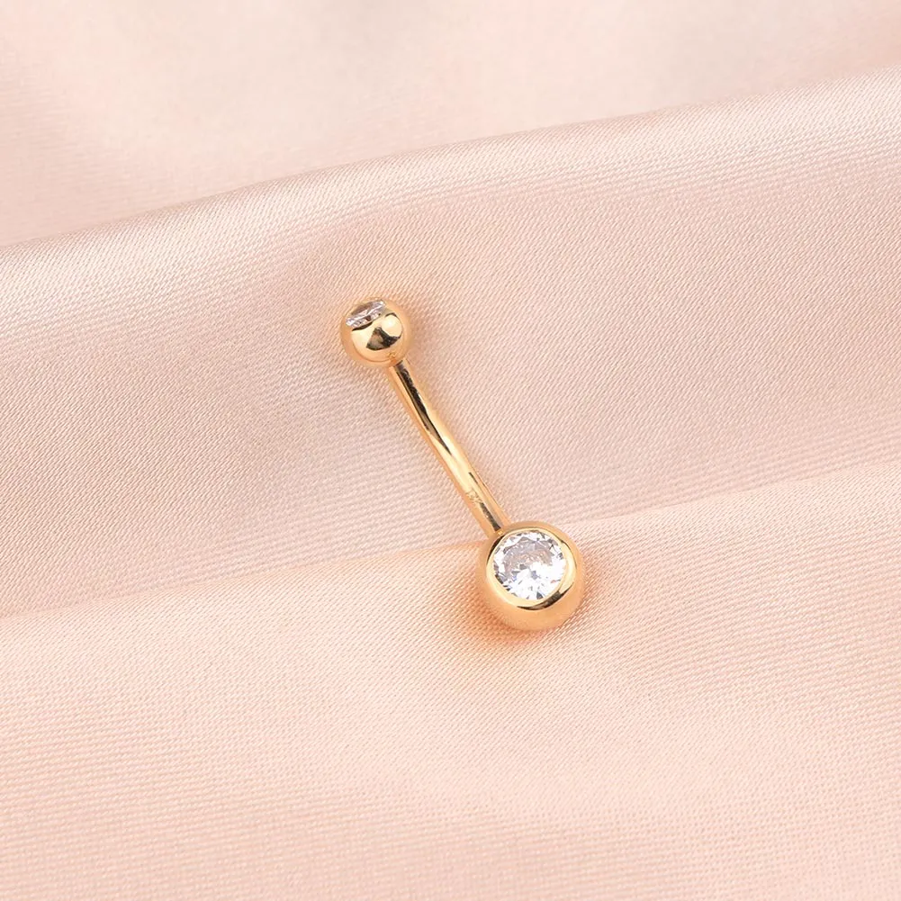 14K Gold Round CZ Belly Ring 14G Navel Ring
