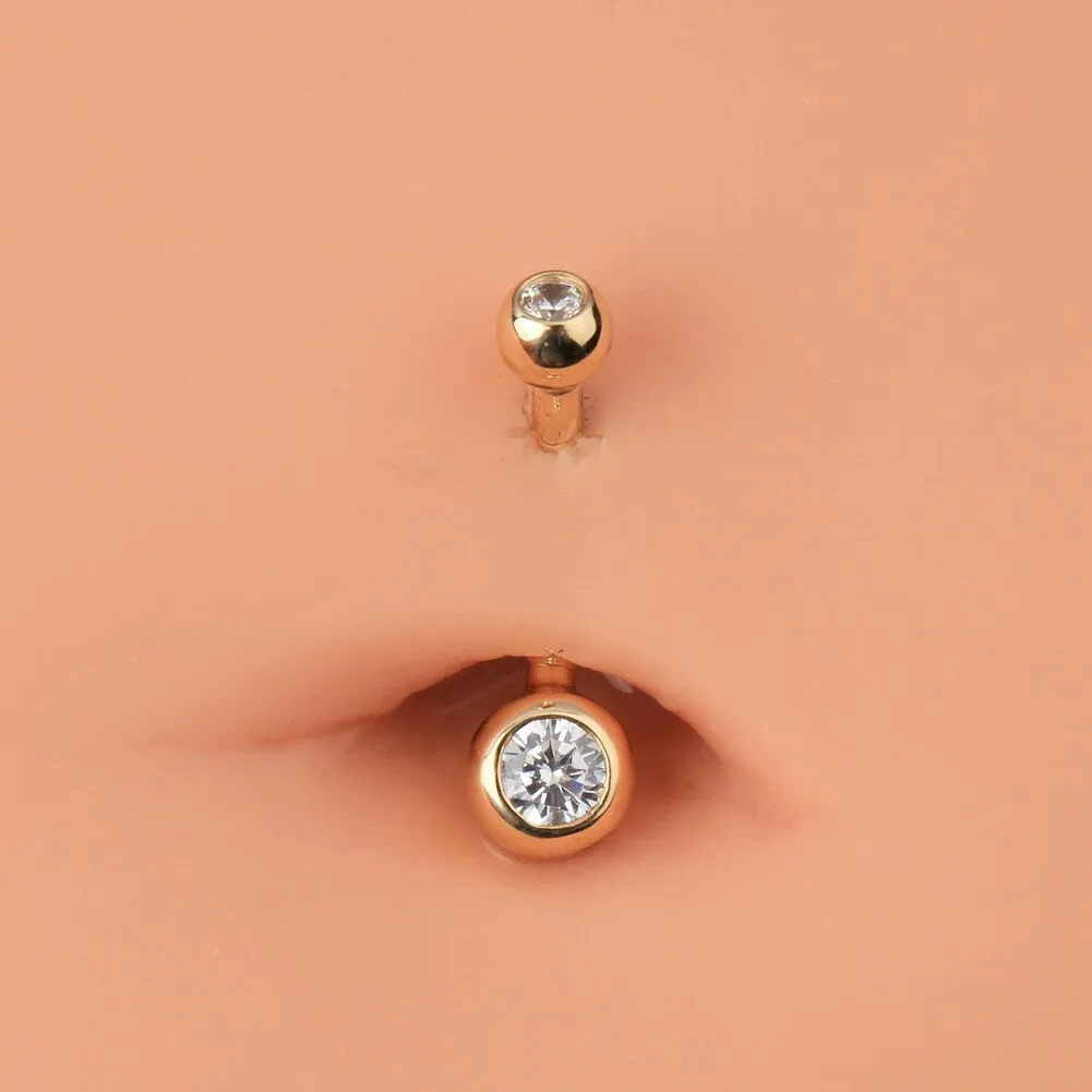 14K Gold Round CZ Belly Ring 14G Navel Ring