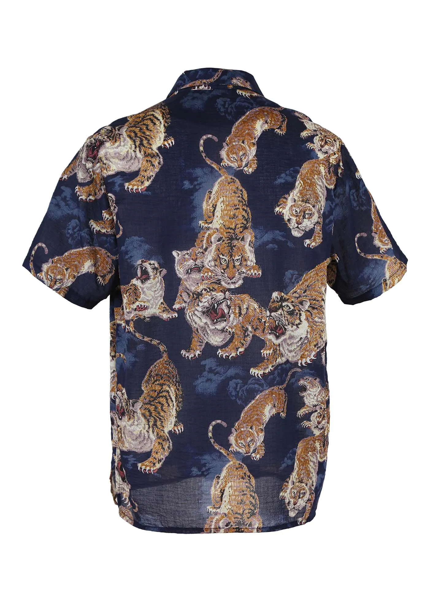 99 Tigers Hawaiian Shirt Blue in Seersucker