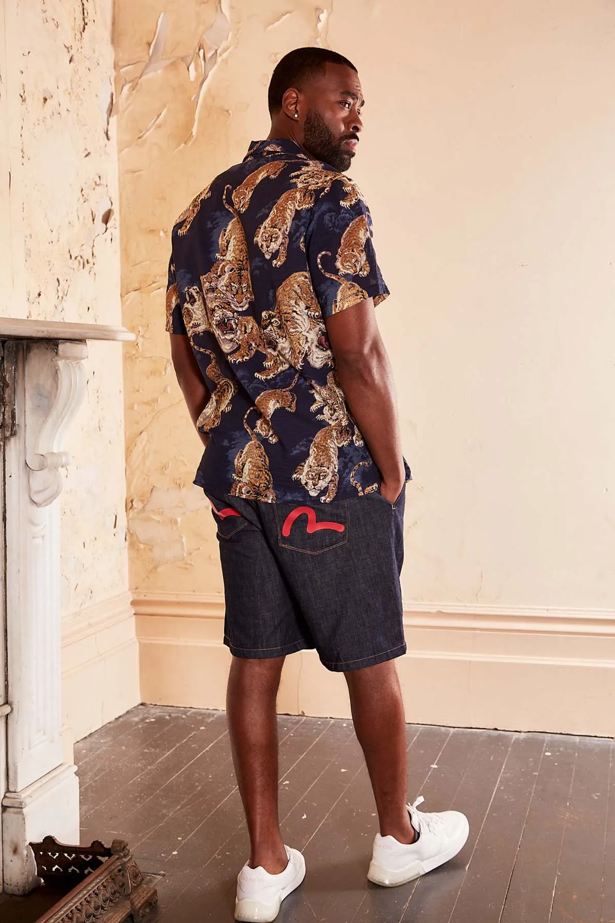 99 Tigers Hawaiian Shirt Blue in Seersucker