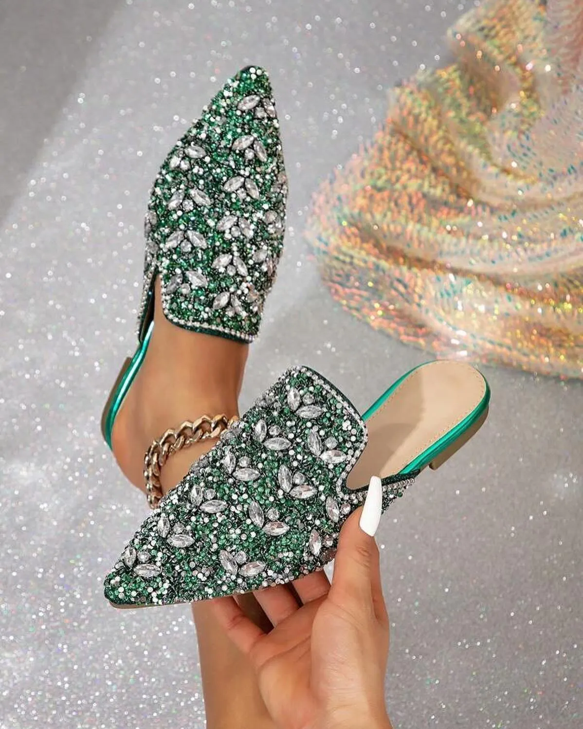 Bright diamond toe slippers