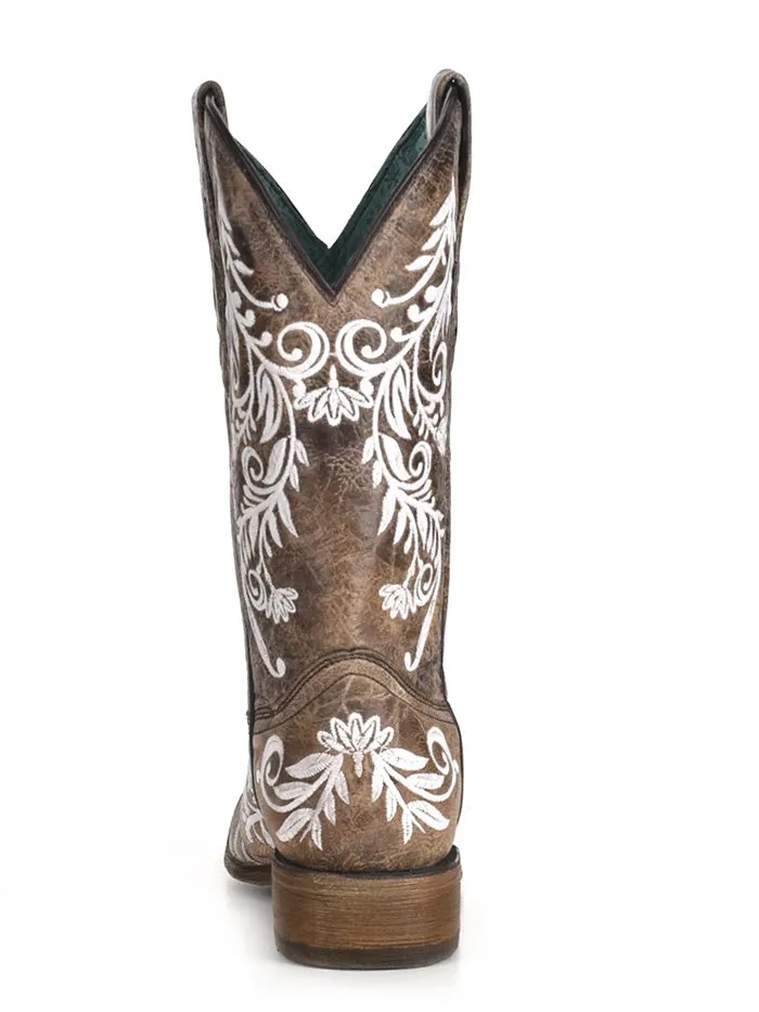 Corral Women's Brown & White Embroidery Square Toe Boots