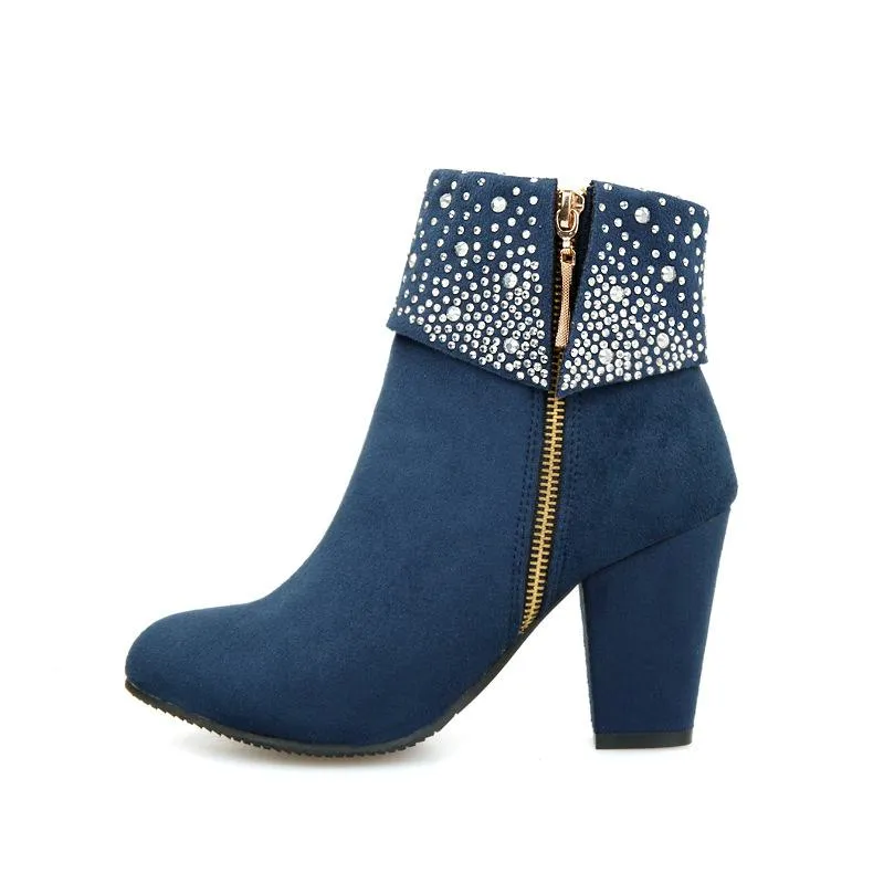 Dazzle Rhinestone Round Heel Boots