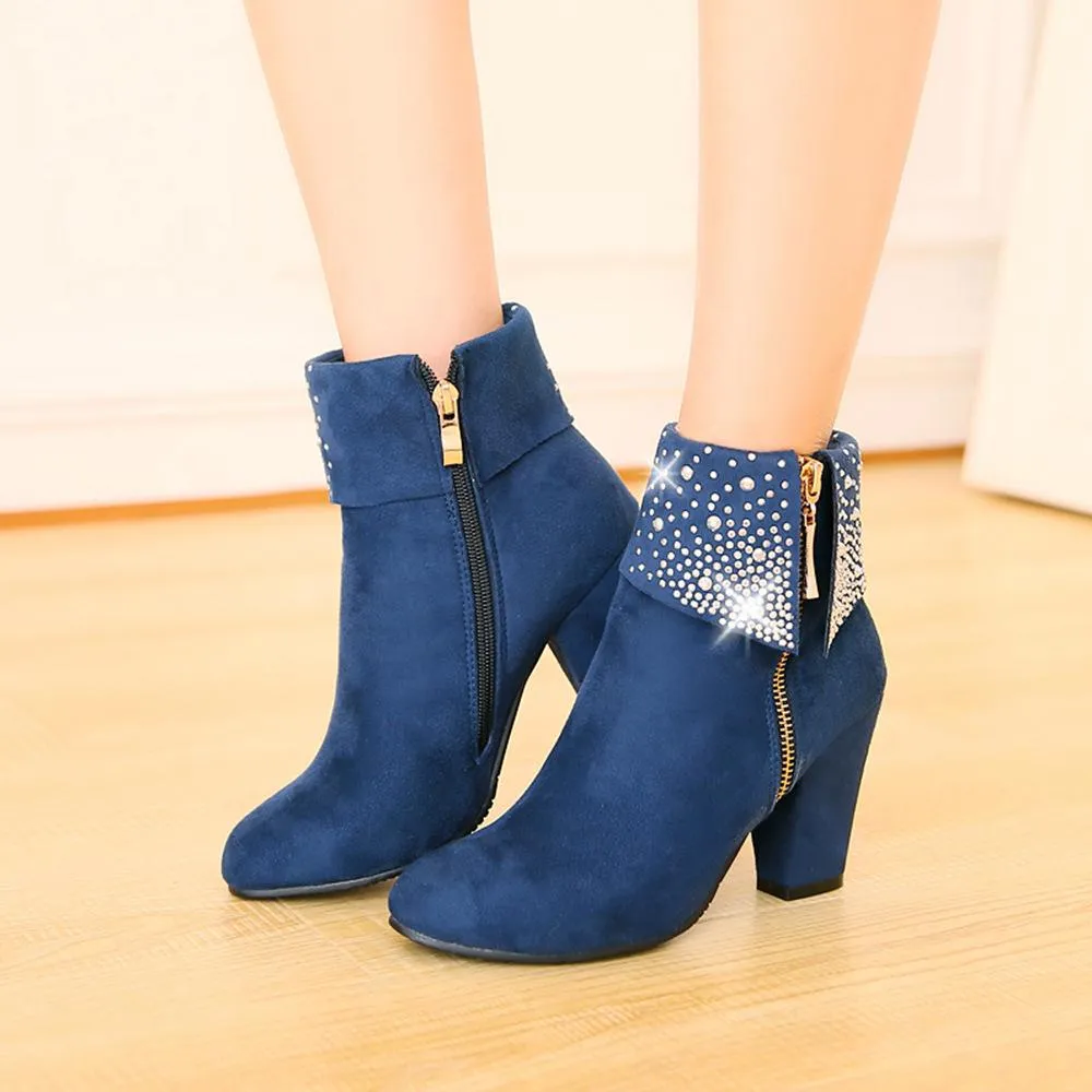 Dazzle Rhinestone Round Heel Boots