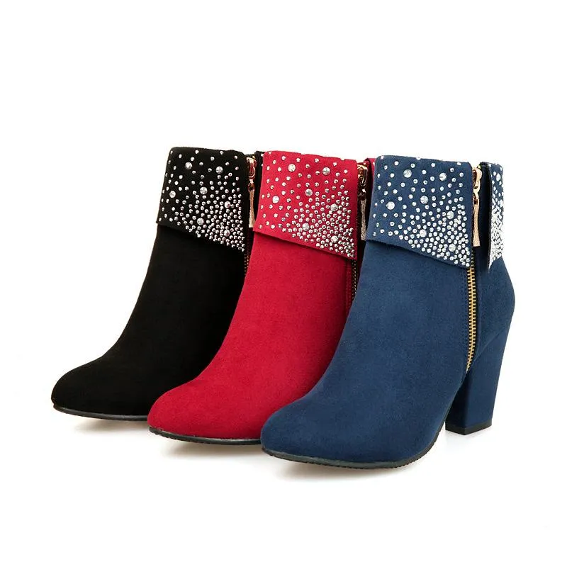 Dazzle Rhinestone Round Heel Boots