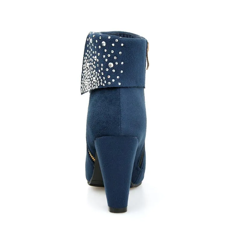 Dazzle Rhinestone Round Heel Boots