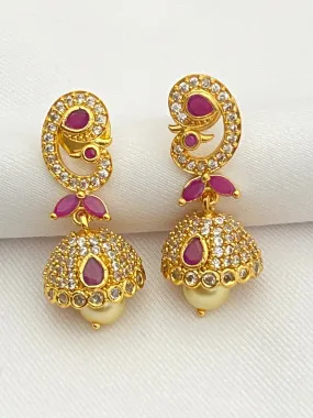 Dazzling Gold plated Ruby Stoned Jhumka Earrings