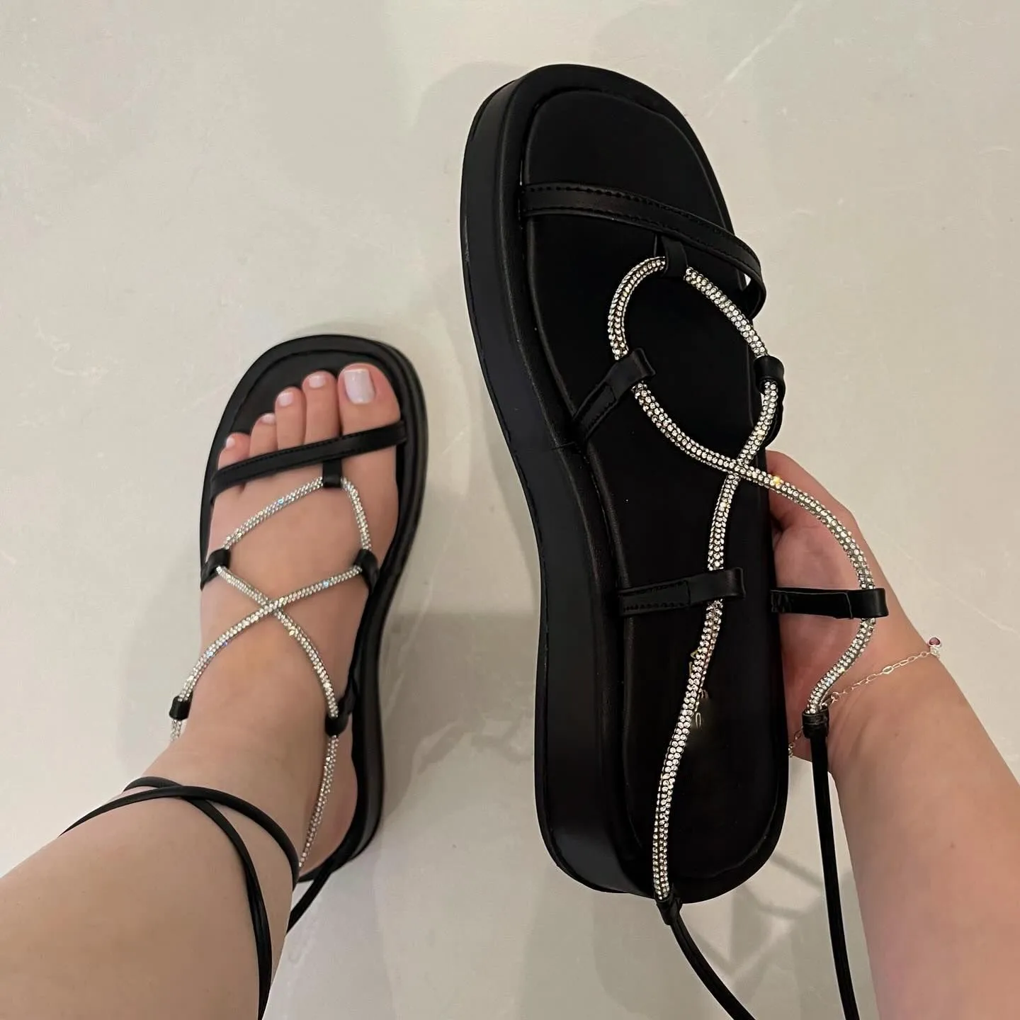 Designer long strappy sandals