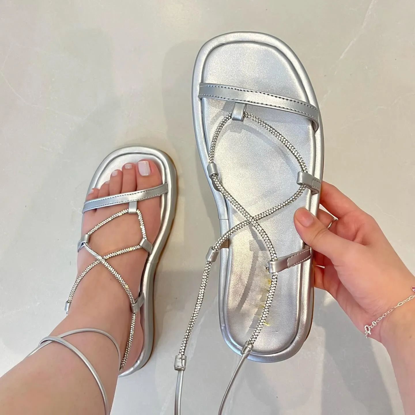 Designer long strappy sandals