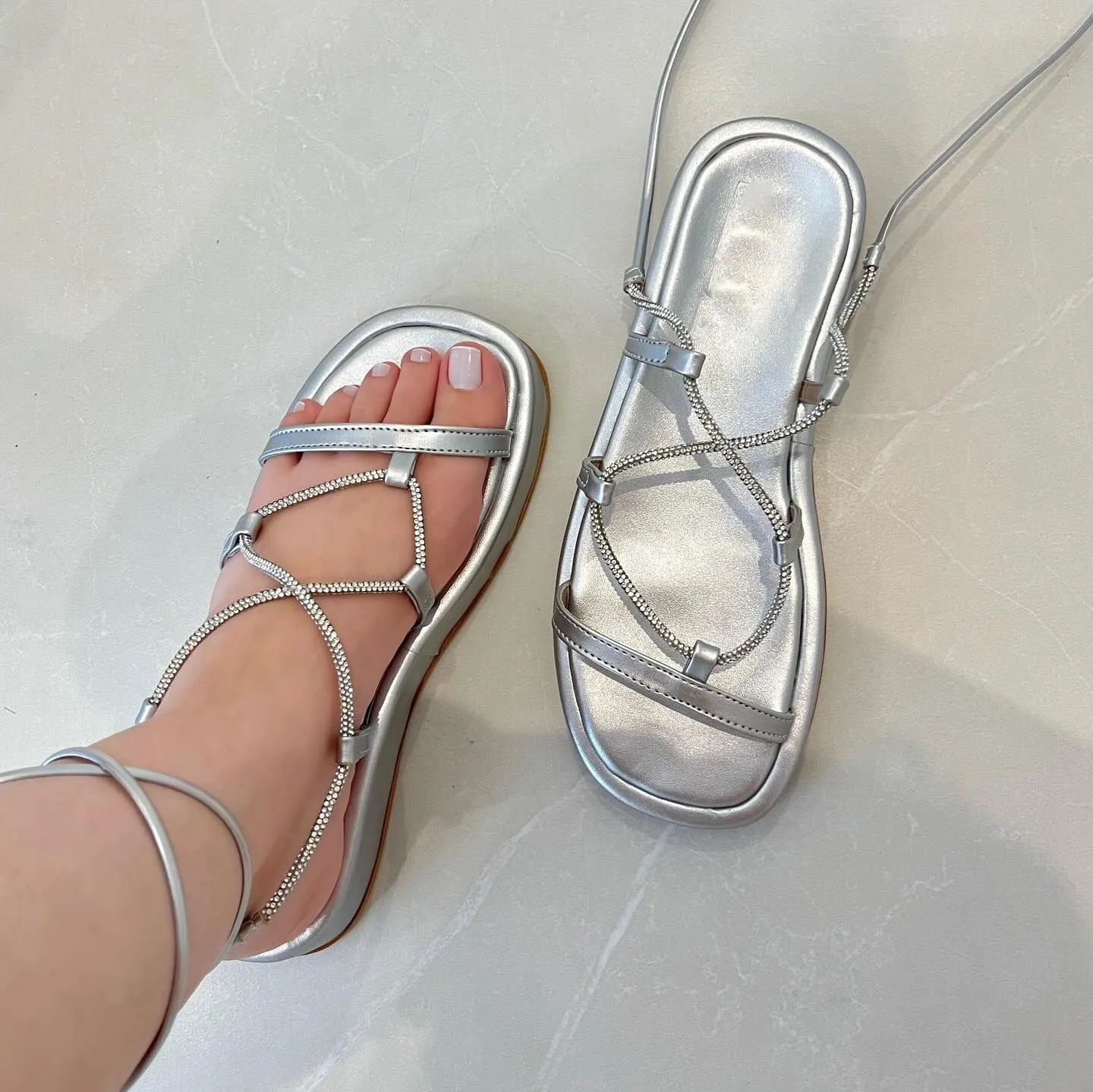 Designer long strappy sandals