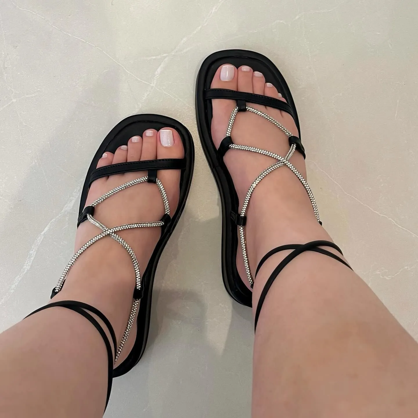 Designer long strappy sandals