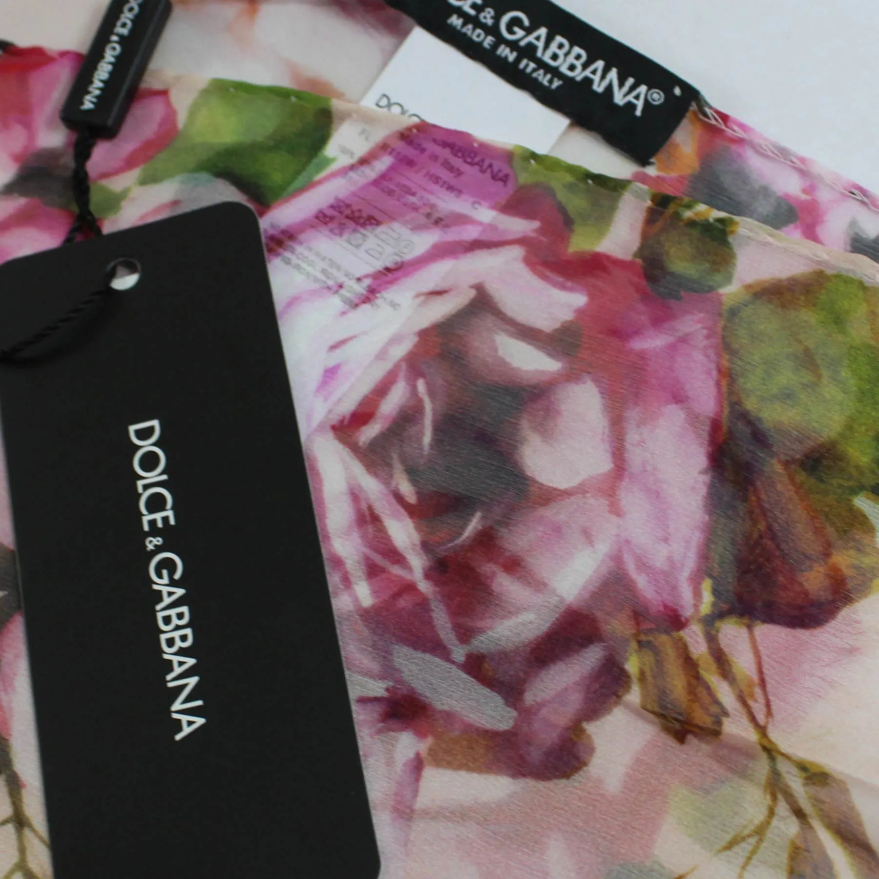 Dolce & Gabbana Scarf Roses Pink Floral - Chiffon Silk Shawl