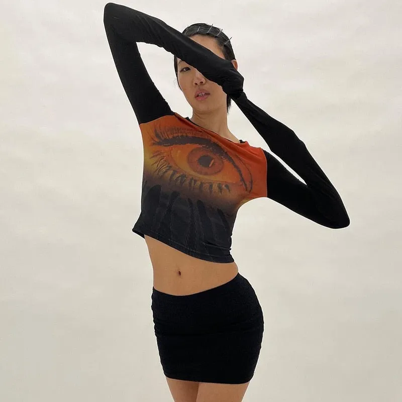DressBetty - Goth Grunge Print Crop Top