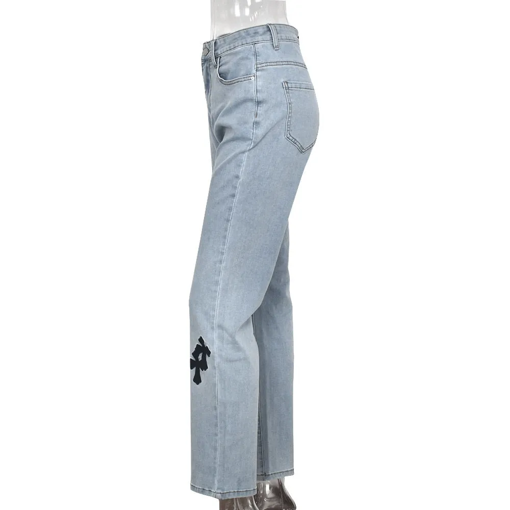 DressBetty - Women Low Waist Vintage Straight Denim Trousers Cyber Y2k Goth Pants Fashion Mom Jeans