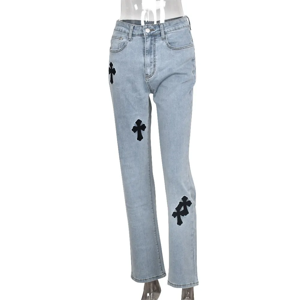 DressBetty - Women Low Waist Vintage Straight Denim Trousers Cyber Y2k Goth Pants Fashion Mom Jeans