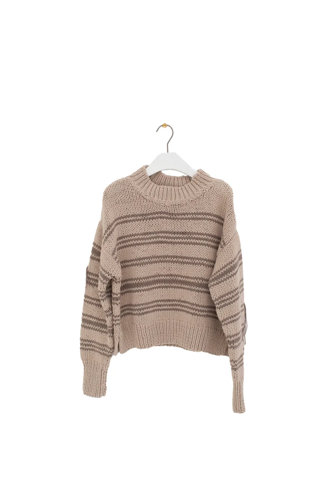 HAND KNITTED COTTON JUMPER WITH STRIPED PATTERN