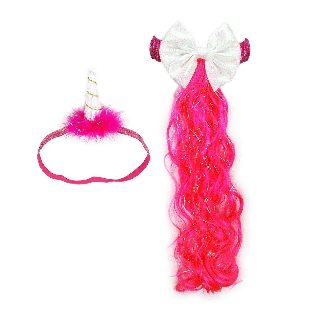 I Love Unicorns Horn & Tail Set - Hot Pink