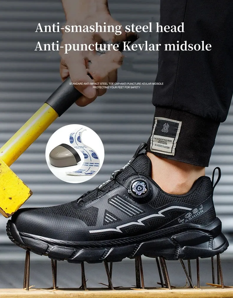 Lightweight Work Safety Shoes Men's Women Steel Toe Rotating Button Work Sneakers Protective Boots