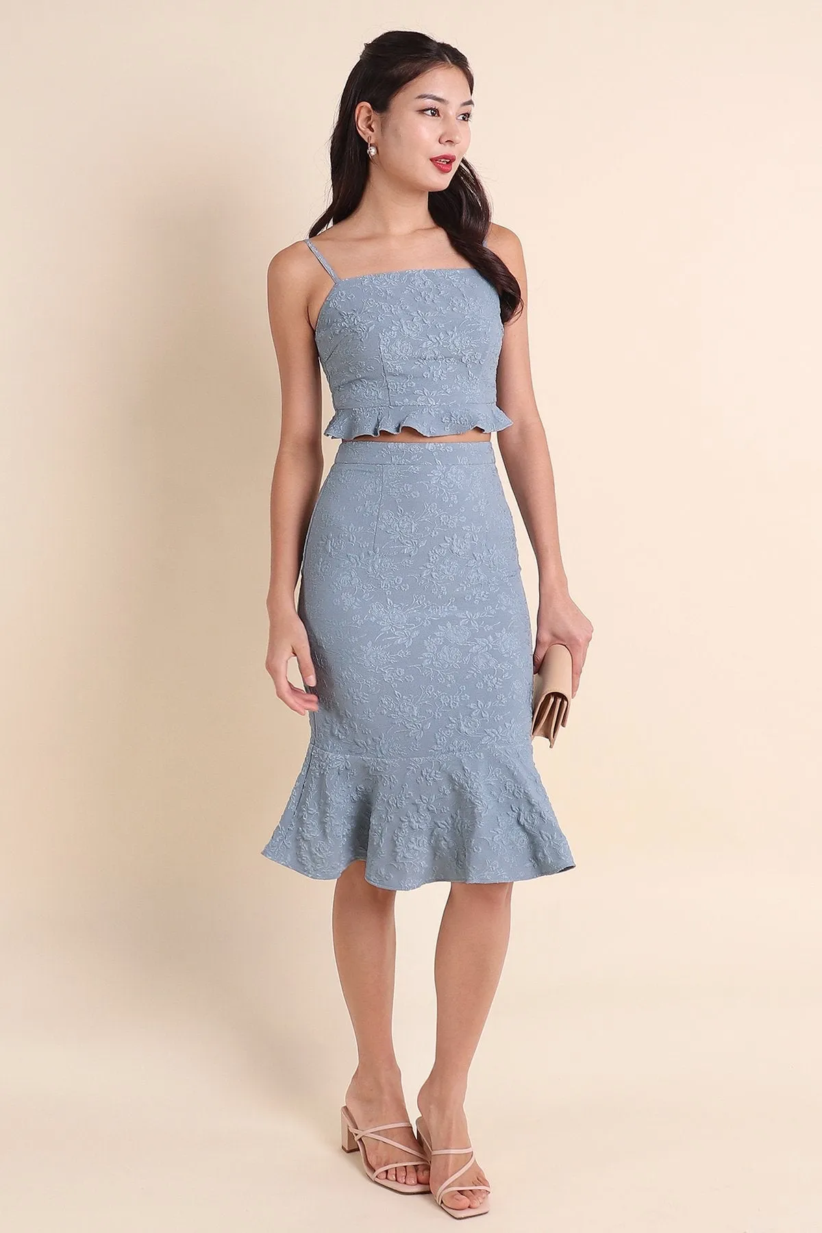 MADEBYNM BERLIN 2-PIECE EMBOSSED MERMAID SET IN LOUIS BLUE