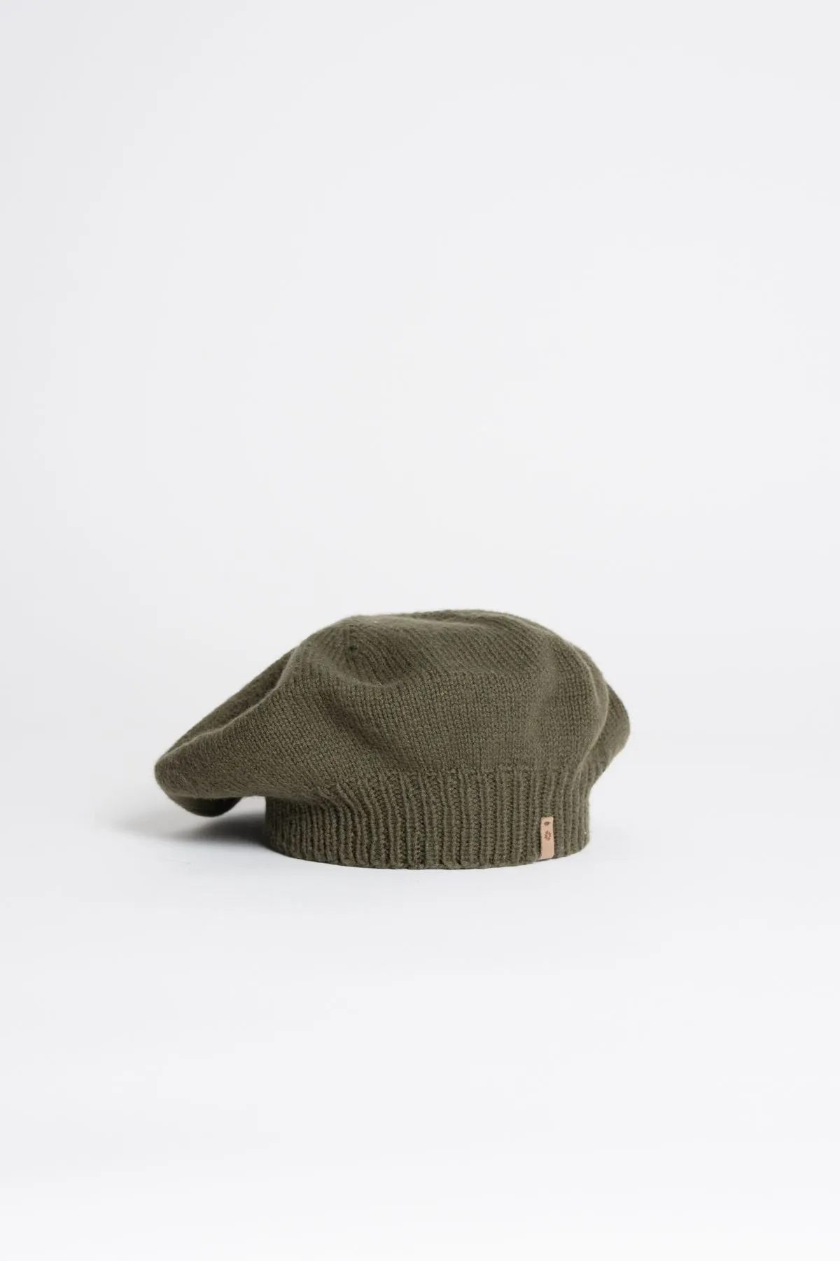Merino Handknit Beret in Olive Green