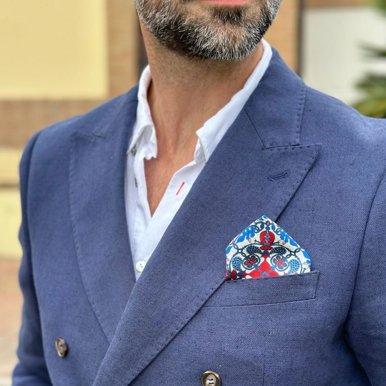 Nebbiolo - Silk Pocket Square - Blue and Red