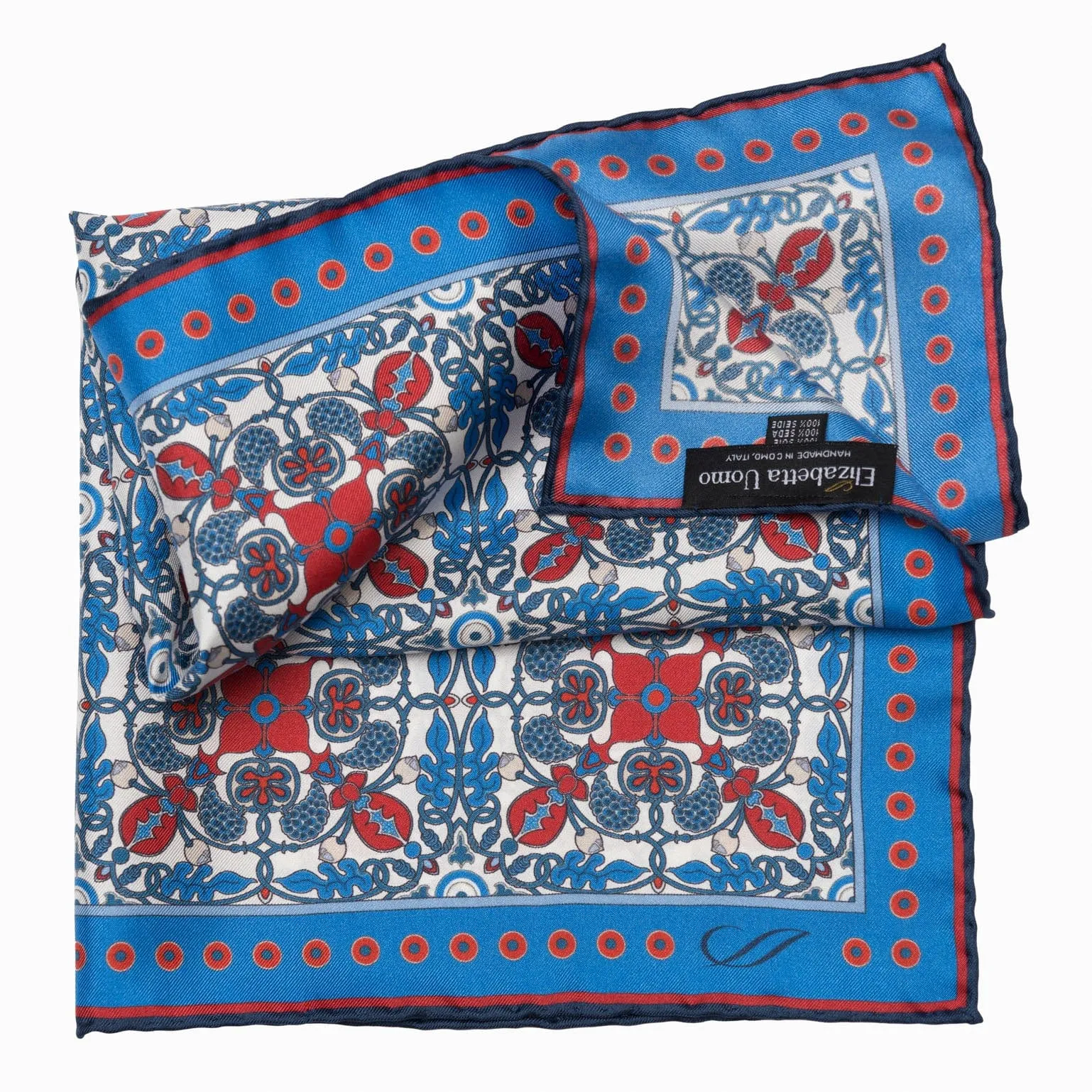 Nebbiolo - Silk Pocket Square - Blue and Red