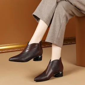 New mid-heeled zipper pointed leather boots