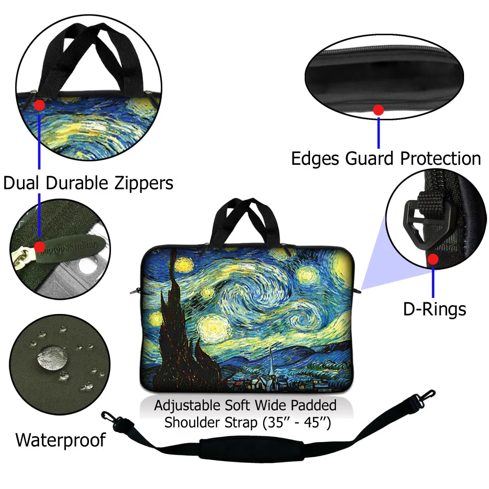 Notebook / Netbook Sleeve Carrying Case w/ Handle & Adjustable Shoulder Strap & Matching Skin – Starry Night