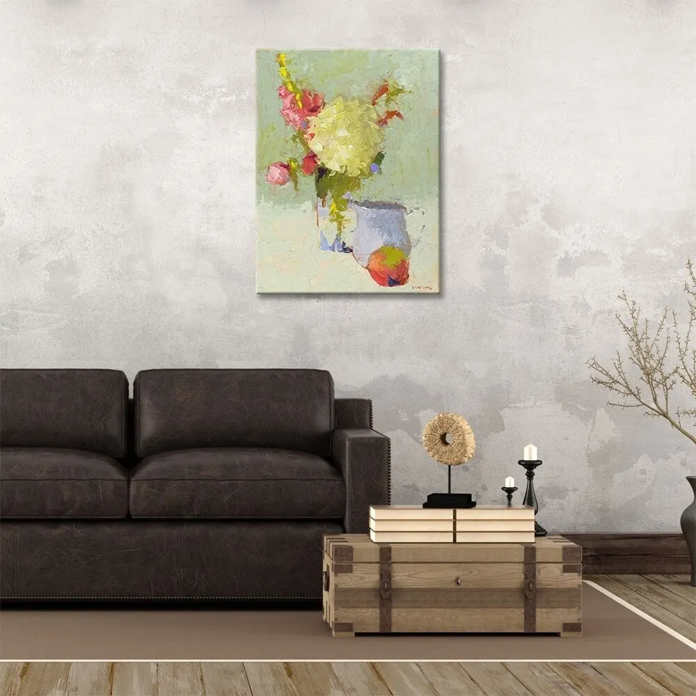 " Hydrangea with Blue Pitcher" Gallery Wrapped Canvas