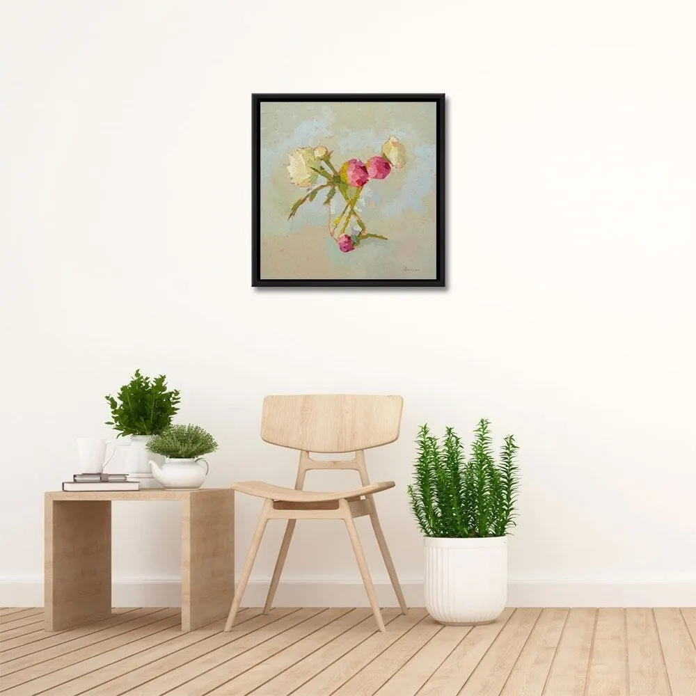 " Peonies In Glass" Gallery Wrapped Floater-framed Canvas