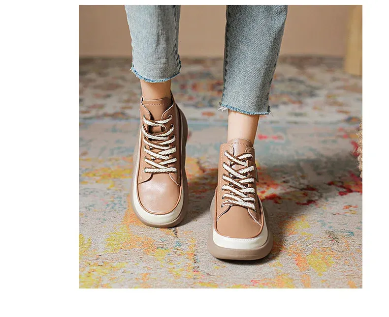 Retro Oxfords Flat Platform Heels Women Boots Work Shoes for Work Autumn Ankle Casual