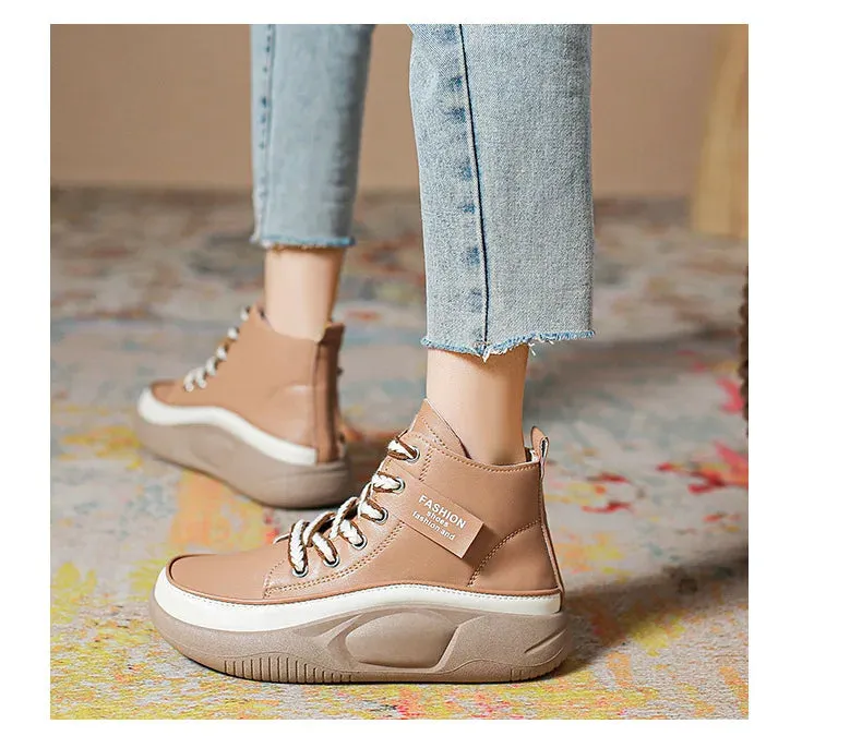 Retro Oxfords Flat Platform Heels Women Boots Work Shoes for Work Autumn Ankle Casual