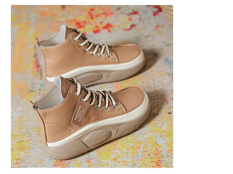 Retro Oxfords Flat Platform Heels Women Boots Work Shoes for Work Autumn Ankle Casual