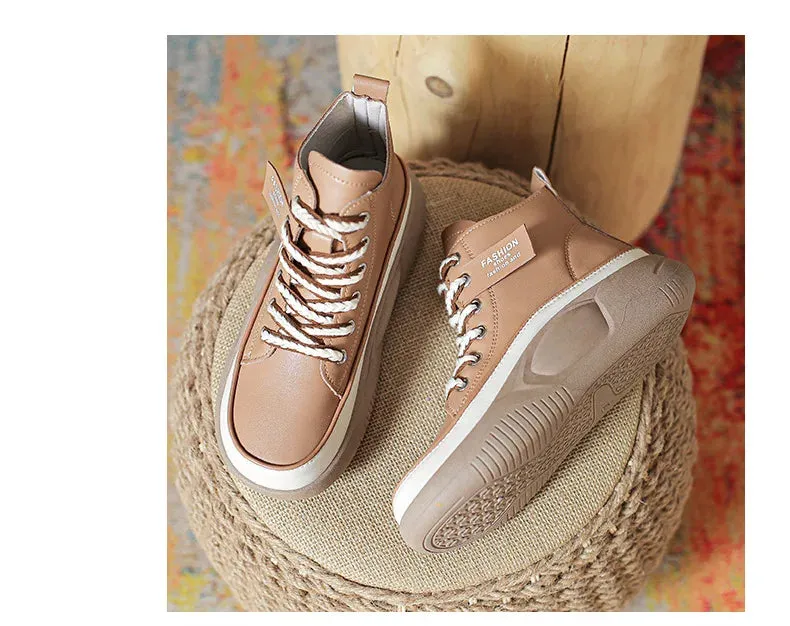 Retro Oxfords Flat Platform Heels Women Boots Work Shoes for Work Autumn Ankle Casual