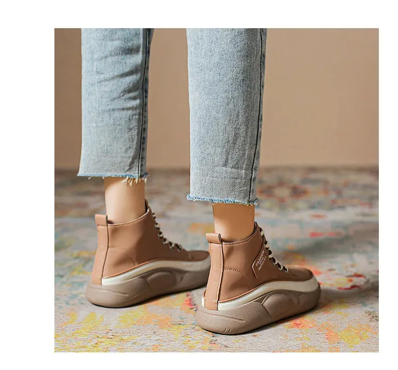 Retro Oxfords Flat Platform Heels Women Boots Work Shoes for Work Autumn Ankle Casual