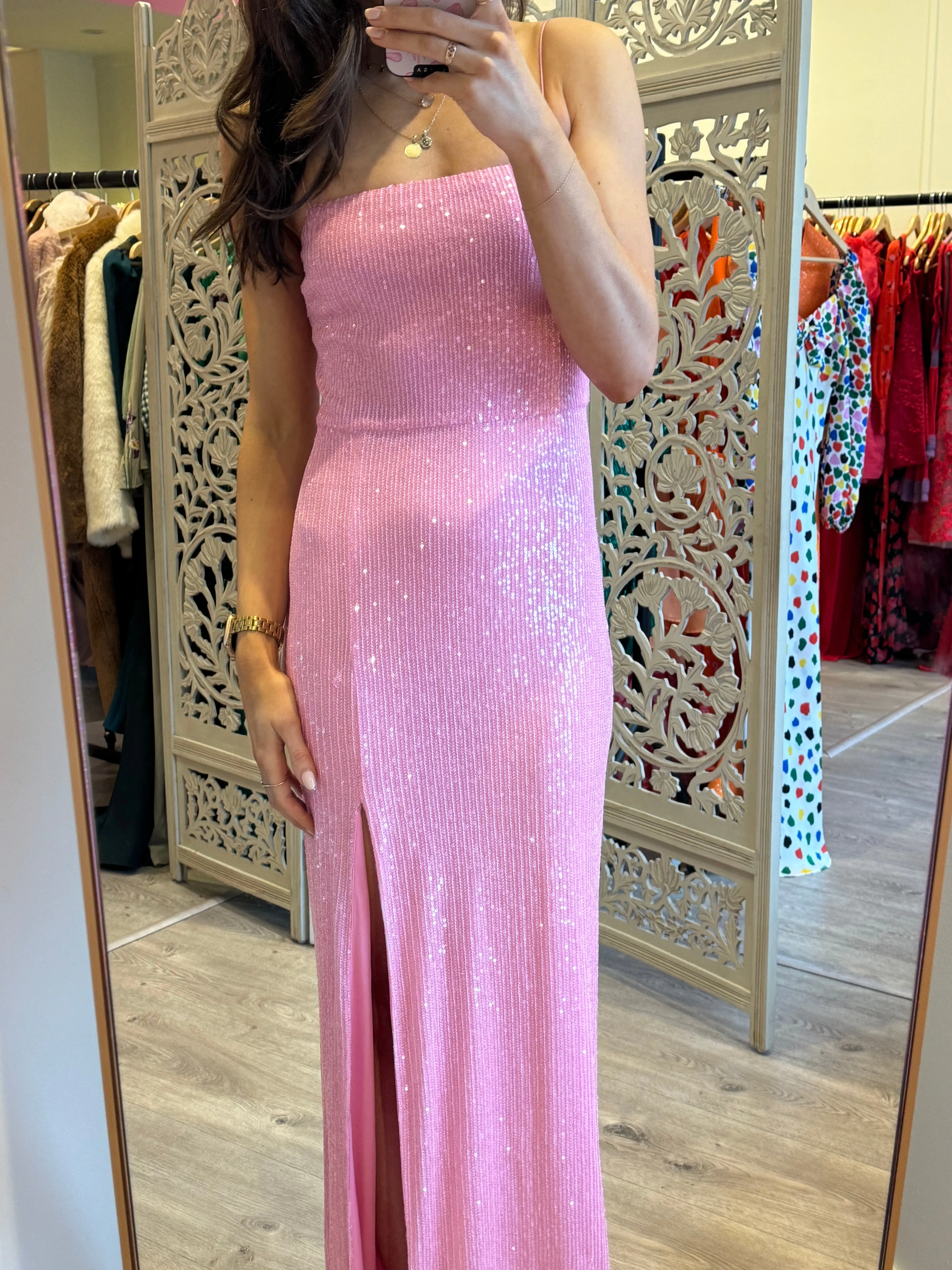 ROTATE Pink Sequin Strap Maxi