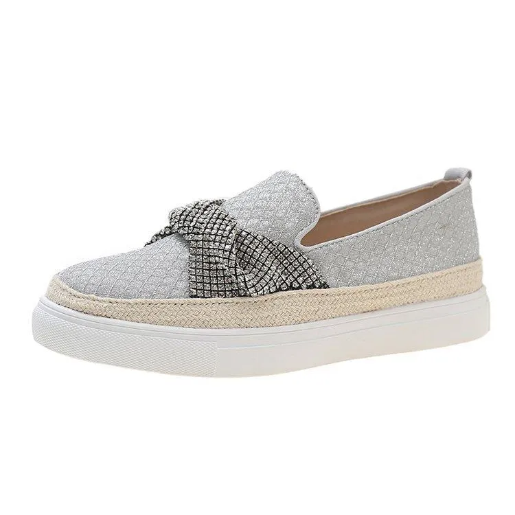 Shallow Mouth Single Spring Shoes New Style Round Toe Rhinestones