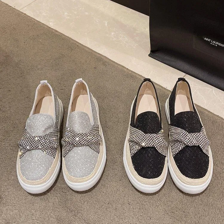 Shallow Mouth Single Spring Shoes New Style Round Toe Rhinestones