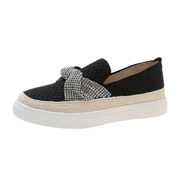 Shallow Mouth Single Spring Shoes New Style Round Toe Rhinestones