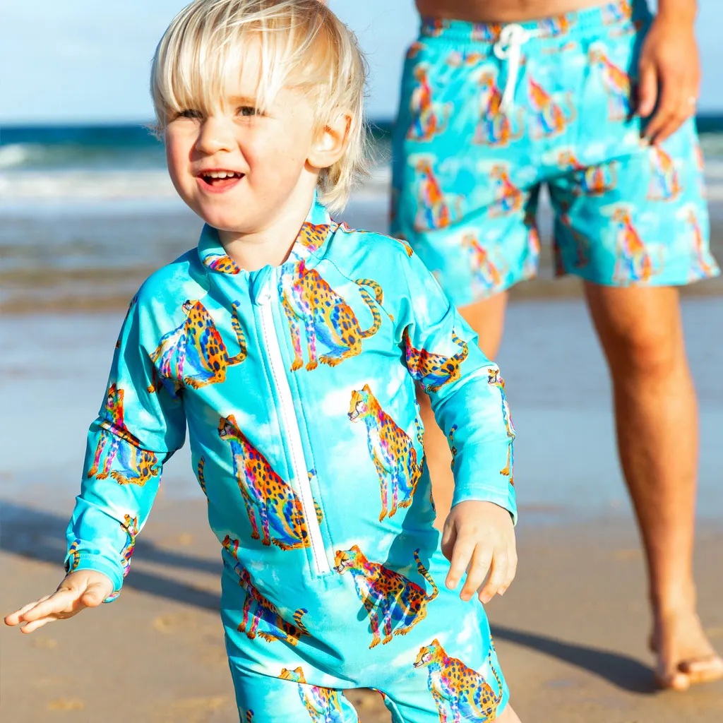 Shimmering Cheetah Unisex Long Sleeve Zip Swimmers