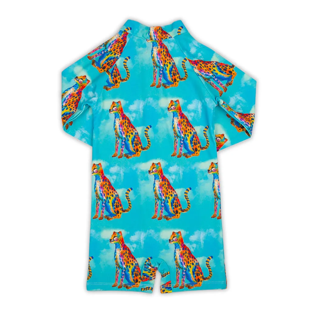 Shimmering Cheetah Unisex Long Sleeve Zip Swimmers