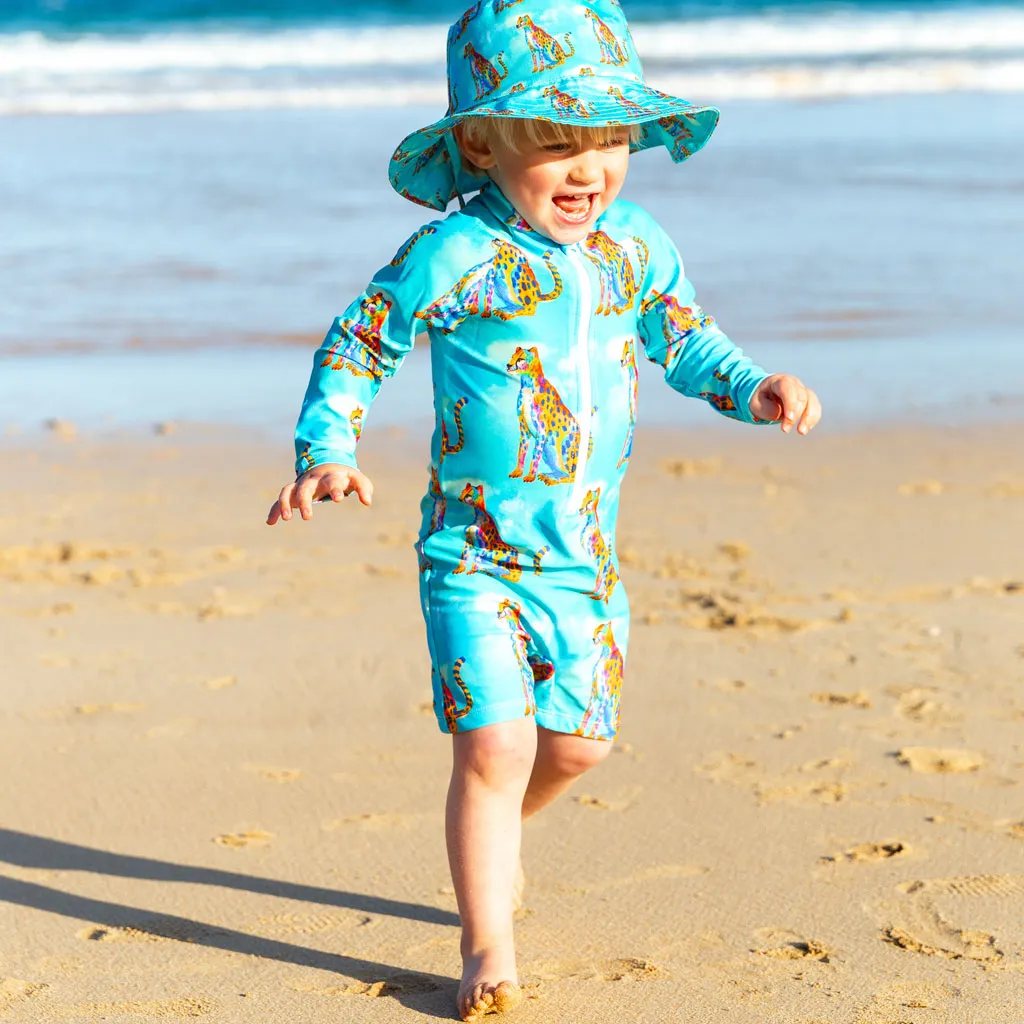 Shimmering Cheetah Unisex Long Sleeve Zip Swimmers