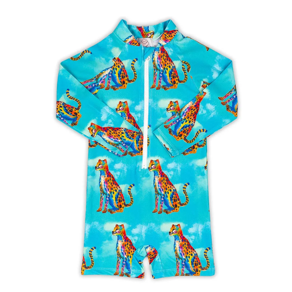 Shimmering Cheetah Unisex Long Sleeve Zip Swimmers