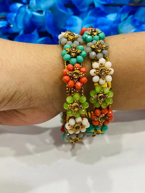Stunning Antique Gold Multicolor Pearl Beaded Designer Partywear Bangle sets