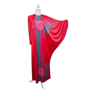 Tori Richard 1970’s Vintage Hawaiian Floral Print Caftan Resort Wear Hostess Dress Medium