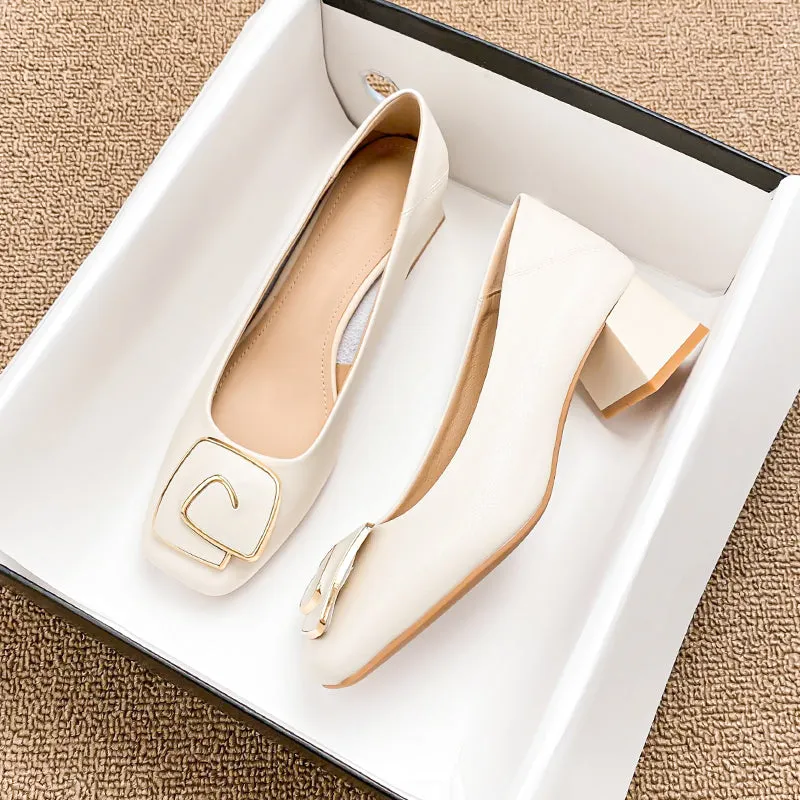 Women Casual Fashion Leather Chunky Heel Dress Pumps