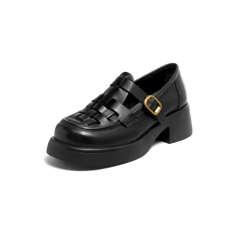 Women Casual Plaited Leather Chunky Lug Sole Sandals