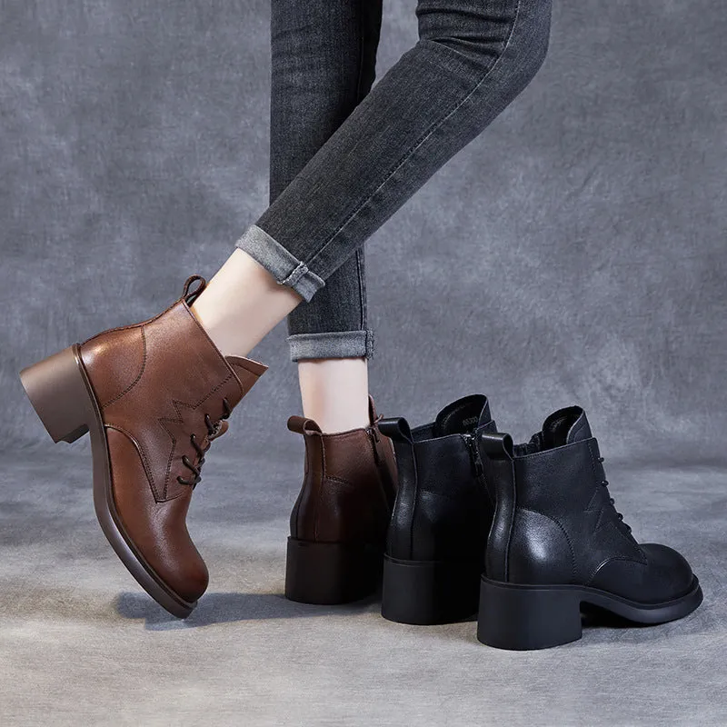 Women Classic Minimalist Leather Chunky Heel Boots